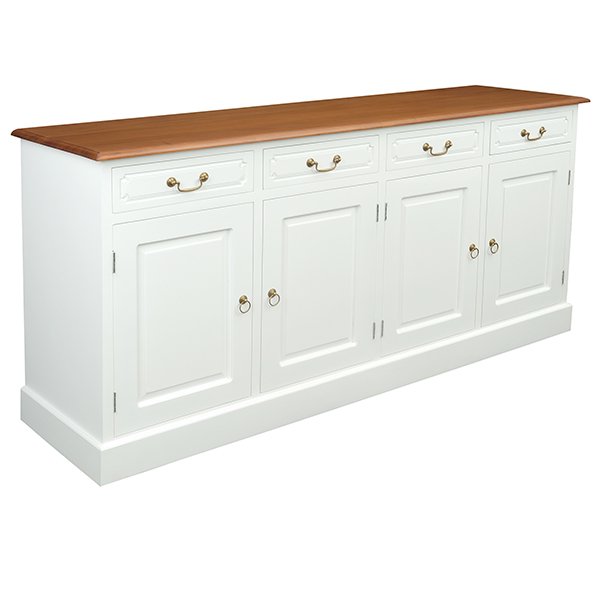 Tasmania Mahogany Timber 4 Door 4 Drawer 1900cm Buffet - White + Caramel