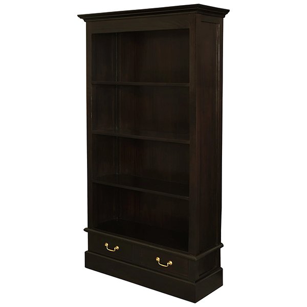 Tasmania Mahogany Timber Wide Bookcase with Drawers - Chocolate