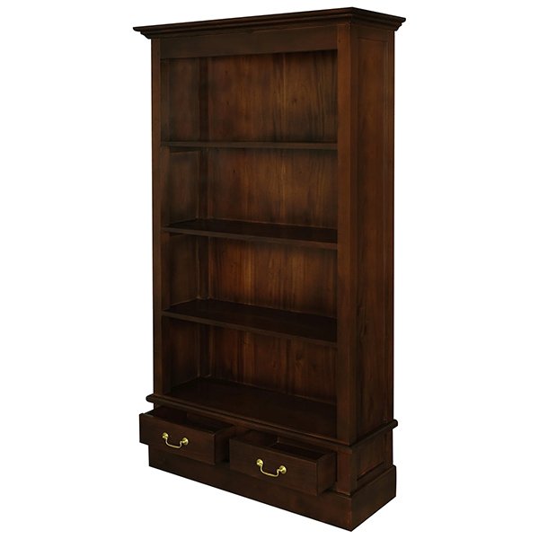 Tasmania Mahogany Timber Wide Bookcase with Drawers - Mahogany