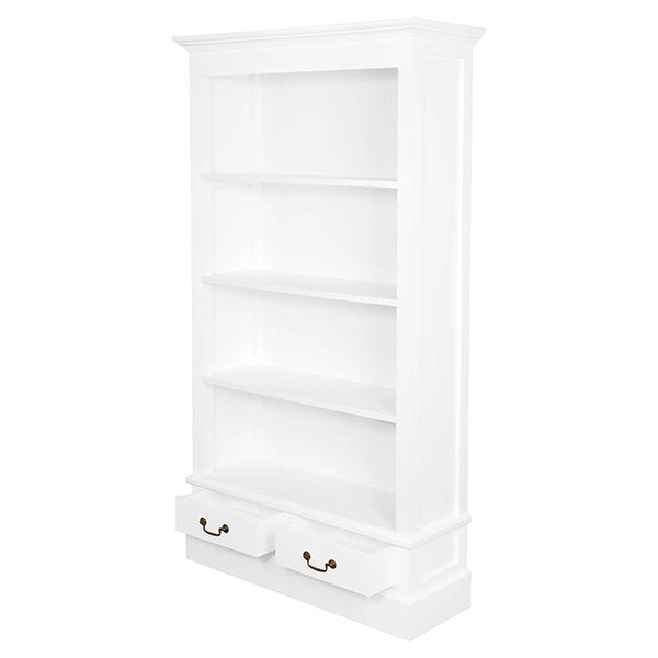 Tasmania Mahogany Timber Wide Bookcase with Drawers - White