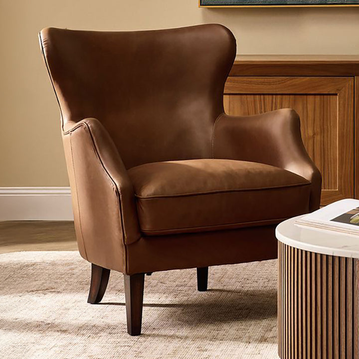 Tegan Cow Leather Armchair  - Dark Brown