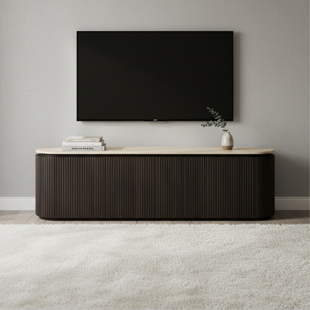 Theia Travertine-Look TV Entertainment Unit