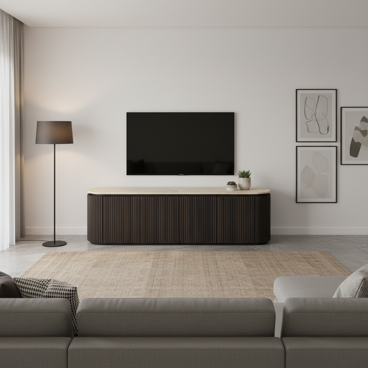 Theia Travertine-Look TV Entertainment Unit