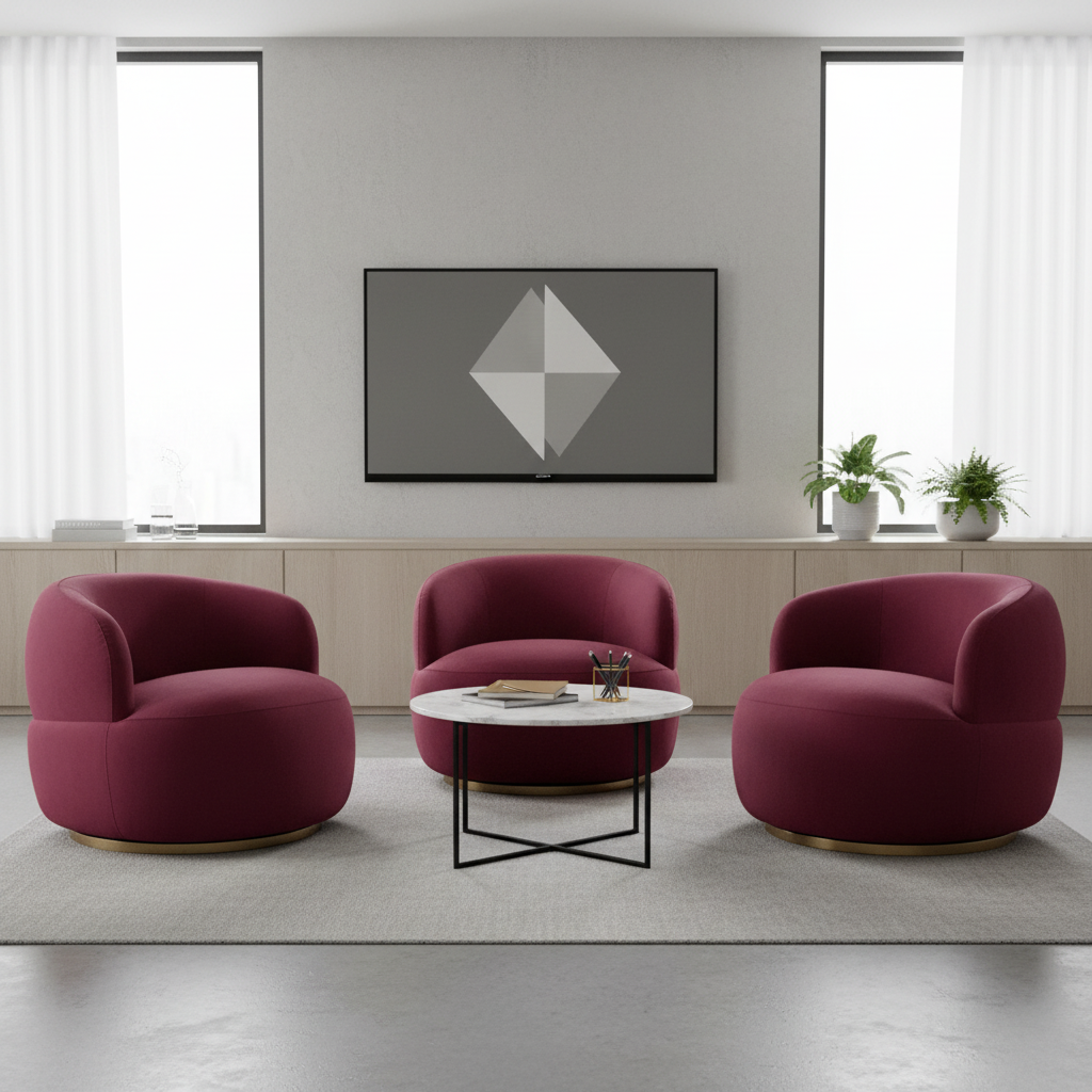 Tubby Swivel Arm Chair - Mulberry Velvet