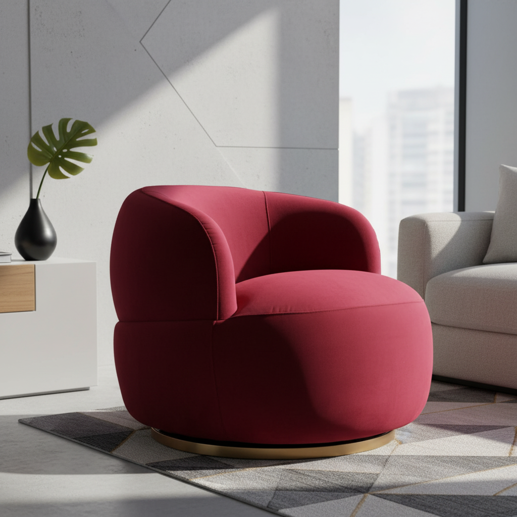 Tubby Swivel Arm Chair - Mulberry Velvet