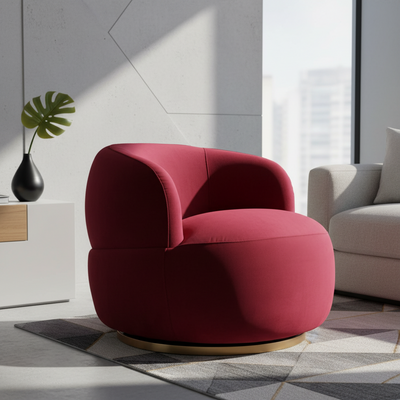 Tubby Swivel Arm Chair - Mulberry Velvet