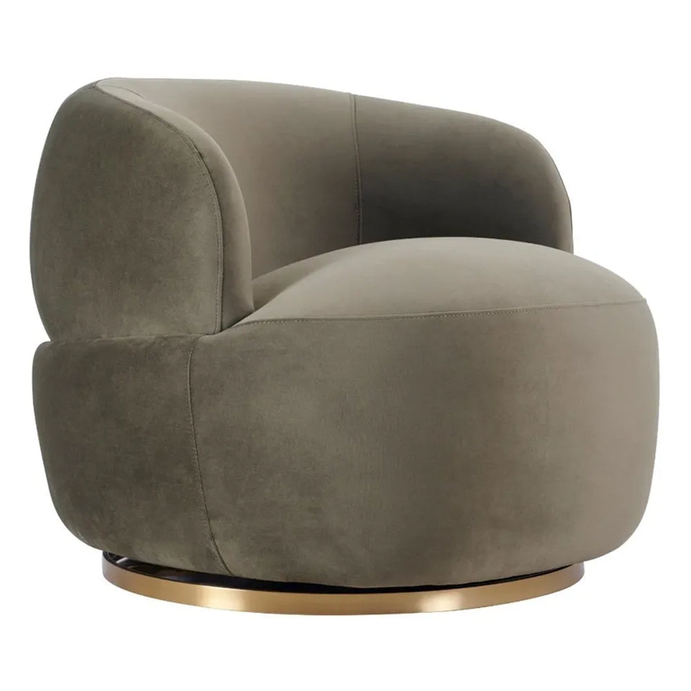 Tubby Swivel Arm Chair - Olive Velvet