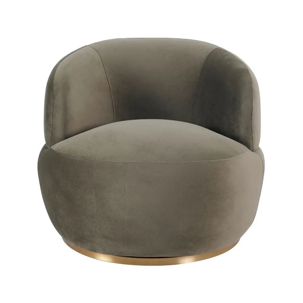 Tubby Swivel Arm Chair - Olive Velvet