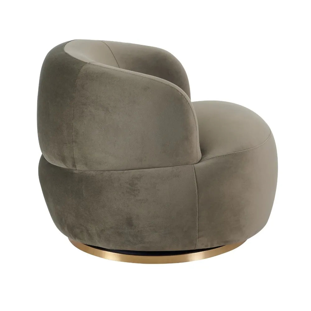 Tubby Swivel Arm Chair - Olive Velvet