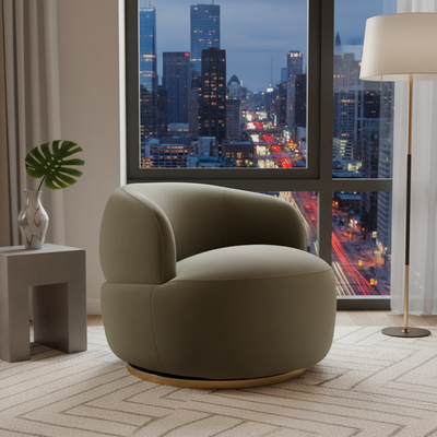 Tubby Swivel Arm Chair - Olive Velvet