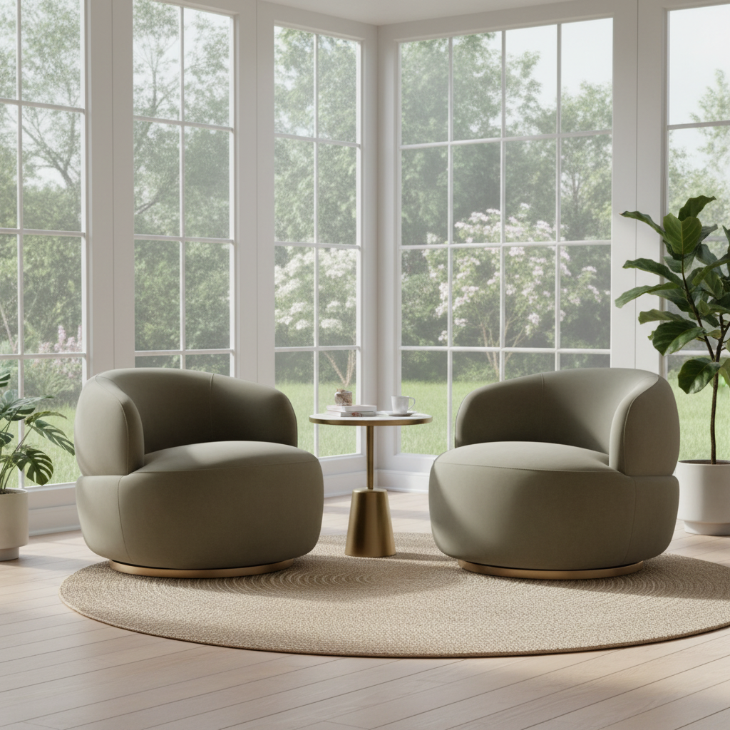 Tubby Swivel Arm Chair - Olive Velvet