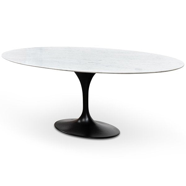 Tulip 2m White Marble Oval Dining Table - Black Base