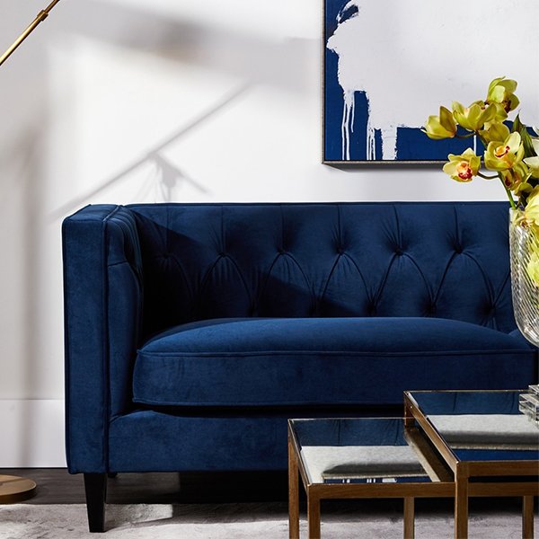 Tuxedo 3 Seater Tufted Sofa - Navy Velvet