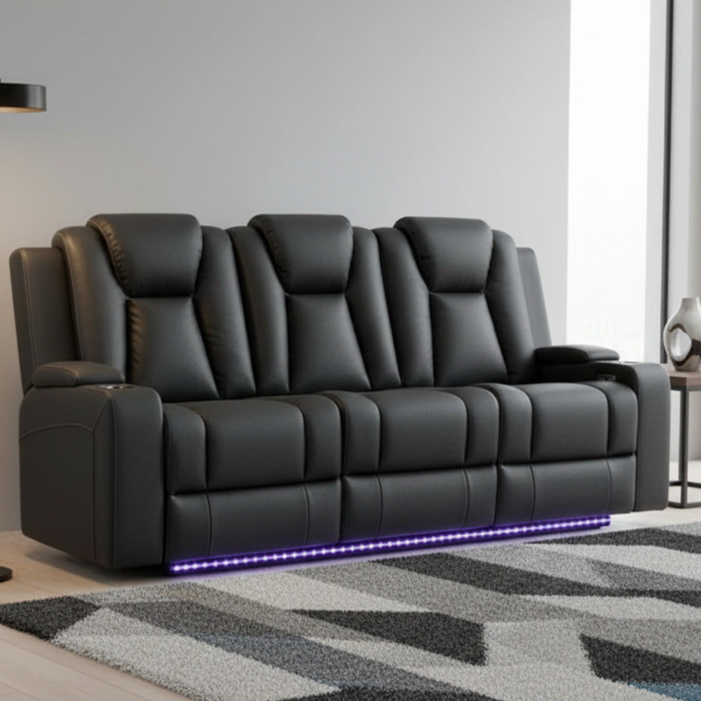 Uralla Dual Motor Fabric 3 Seater Recliner Sofa