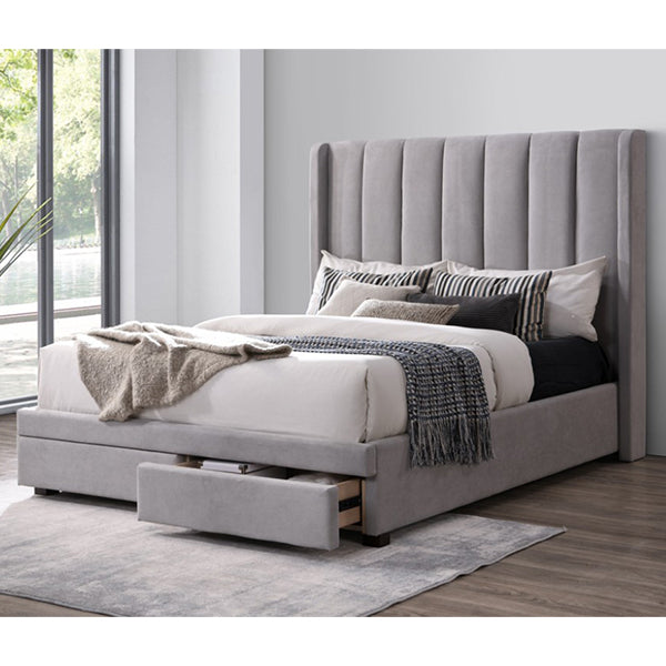 Valerie Fabric Platform King Bed with End Drawers - Beige