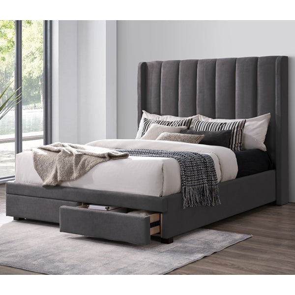 Valerie Fabric Platform Queen Bed with End Drawers - Licorice