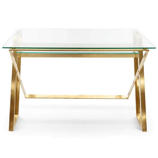 Vanessa 120cm Glass Home Office Desk - Brushed Gold Base