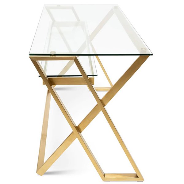 Vanessa 120cm Glass Home Office Desk - Brushed Gold Base