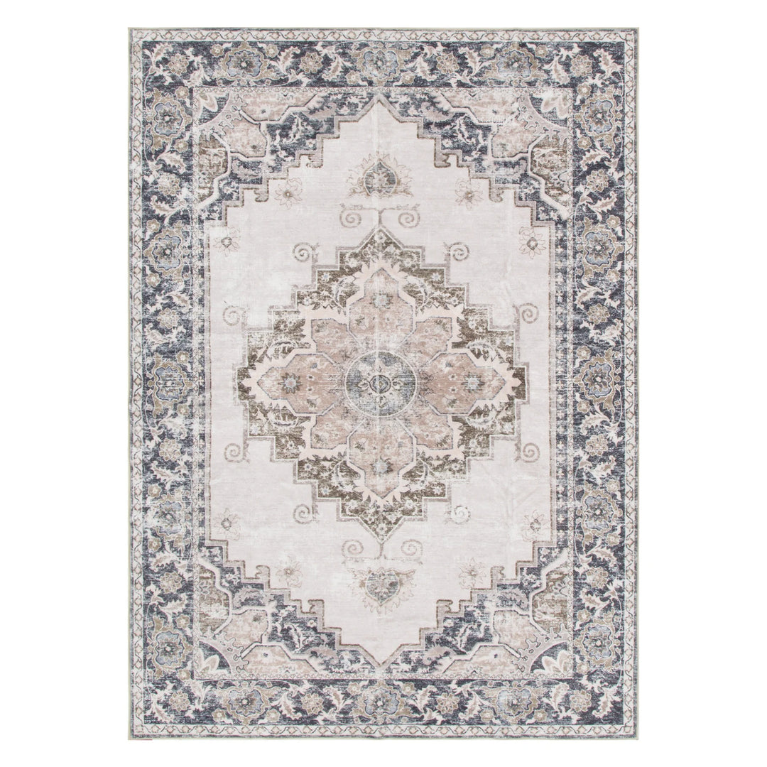 Washwell Beige Grey Machine Washable Rug