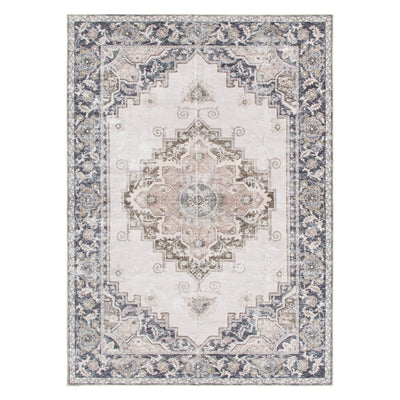 Washwell Beige Grey Machine Washable Rug