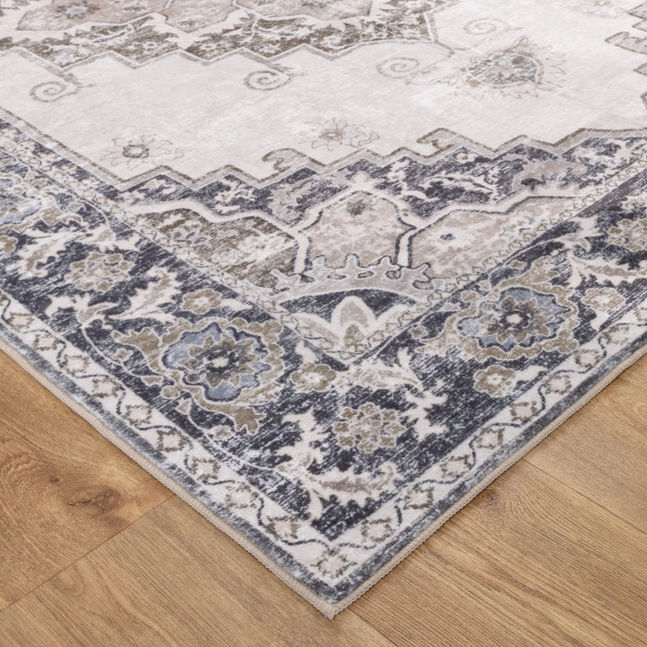 Washwell Beige Grey Machine Washable Rug
