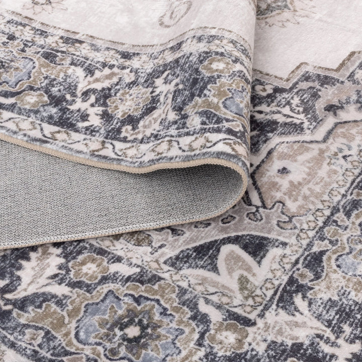 Washwell Beige Grey Machine Washable Rug