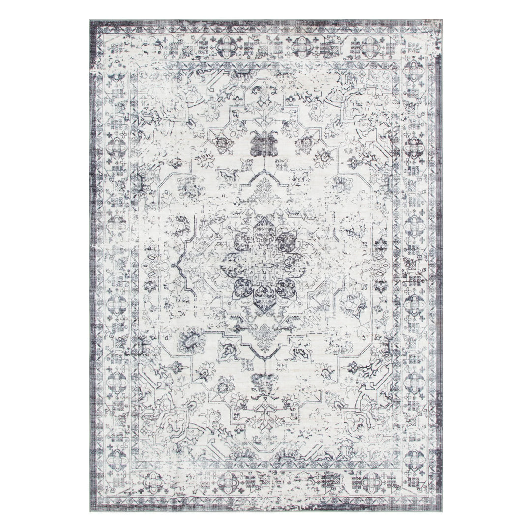 Washwell Blue Distressed Medallion Machine Washable Rug