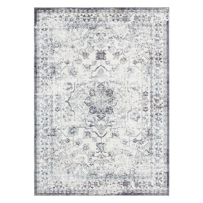 Washwell Blue Distressed Medallion Machine Washable Rug