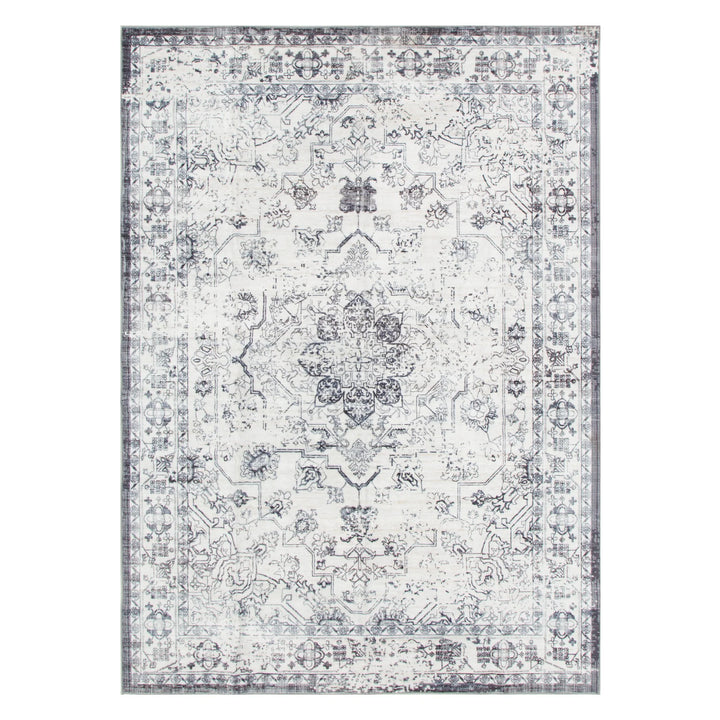 Washwell Blue Distressed Medallion Machine Washable Rug