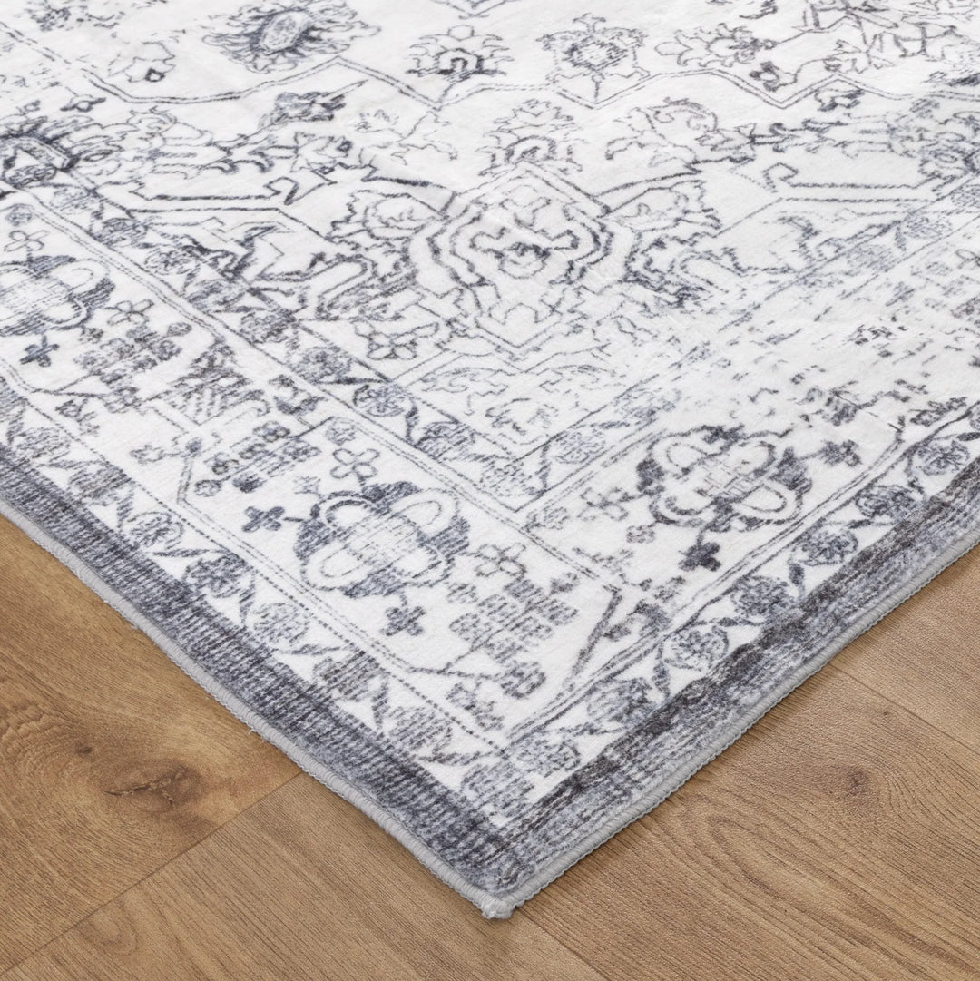 Washwell Blue Distressed Medallion Machine Washable Rug