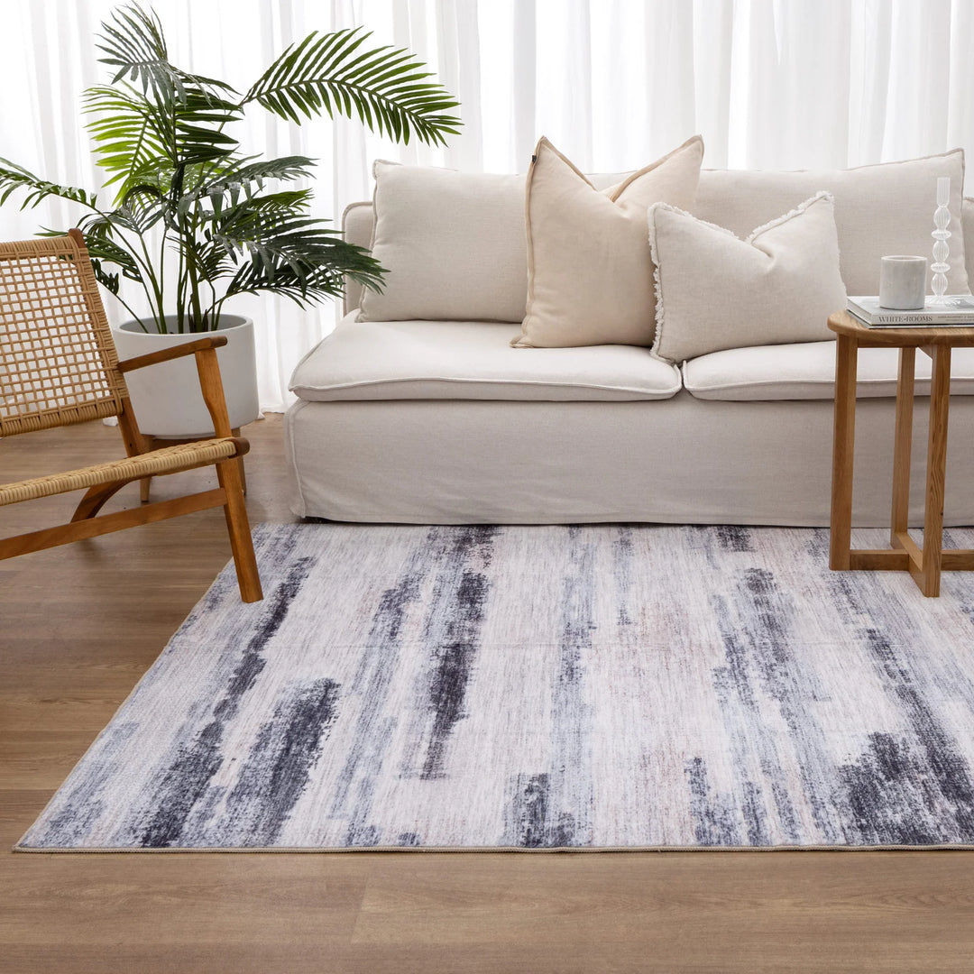 Washwell Blue Multi Abstract Machine Washable Rug