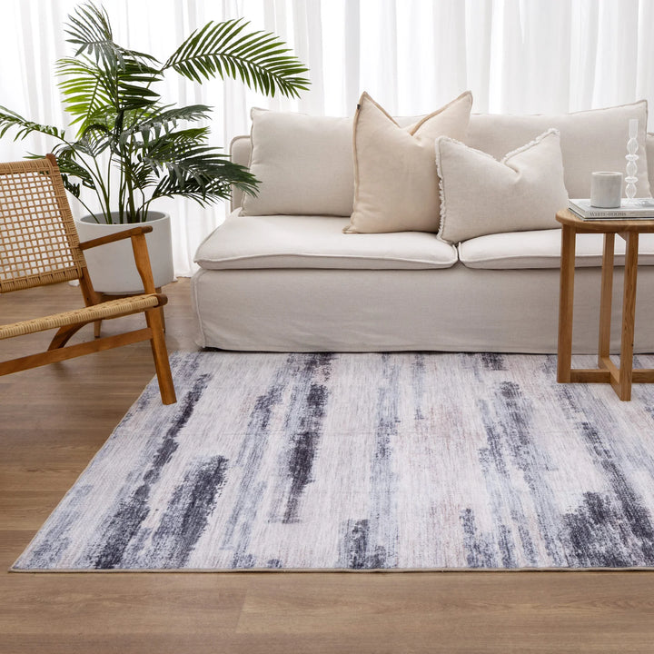 Washwell Blue Multi Abstract Machine Washable Rug