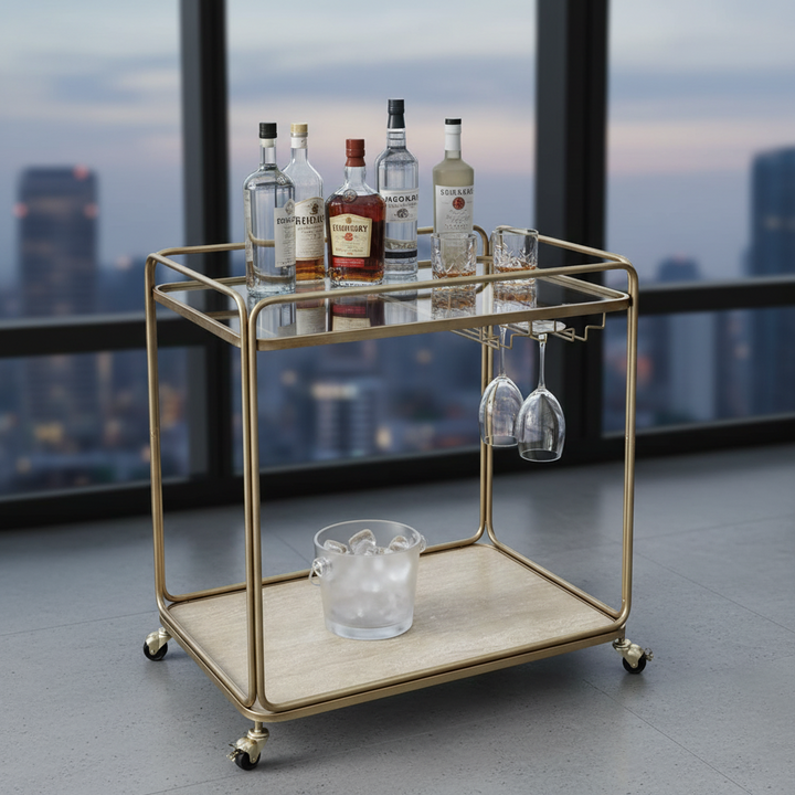 Wentworth Rectangle Bar Cart - Antique Gold