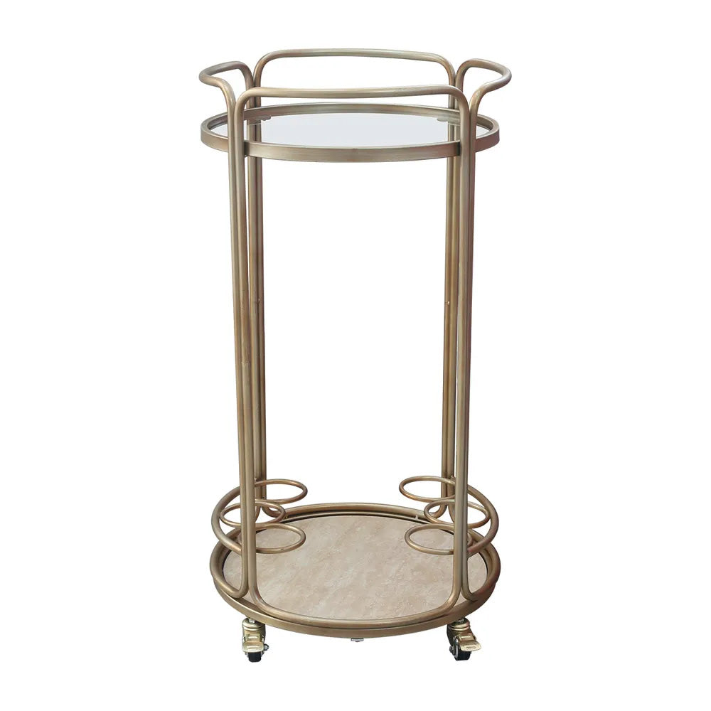 Wentworth Round Bar Cart - Antique Gold