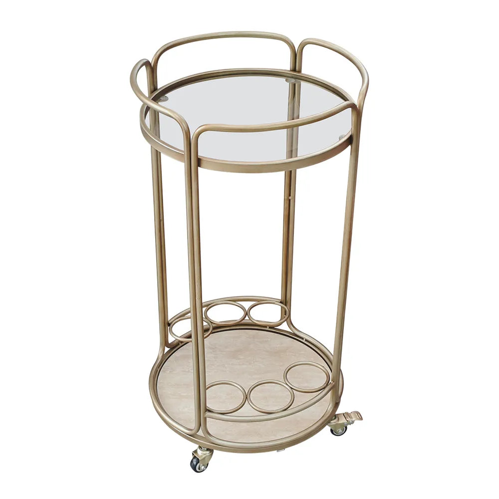 Wentworth Round Bar Cart - Antique Gold