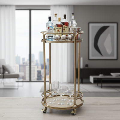 Wentworth Round Bar Cart - Antique Gold