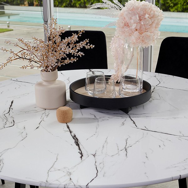 White Nova Faux Marble Dining Table