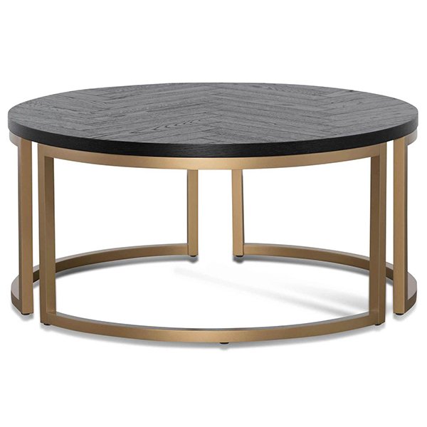 Wilma Round Coffee Table - Peppercorn and Brass