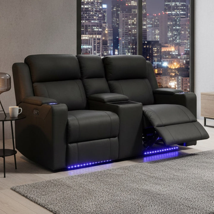 Wolgan 2 Seater Upholstered Recliner Sofa - Black