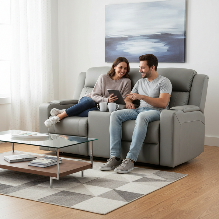 Wolgan 2 Seater Upholstered Recliner Sofa - Grey