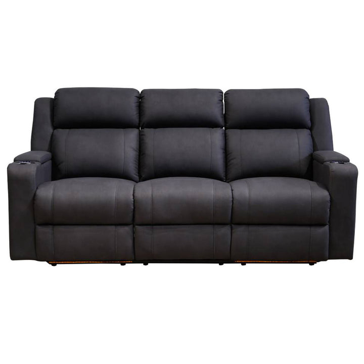 Wolgan 3 Seater Upholstered Recliner Sofa - Black