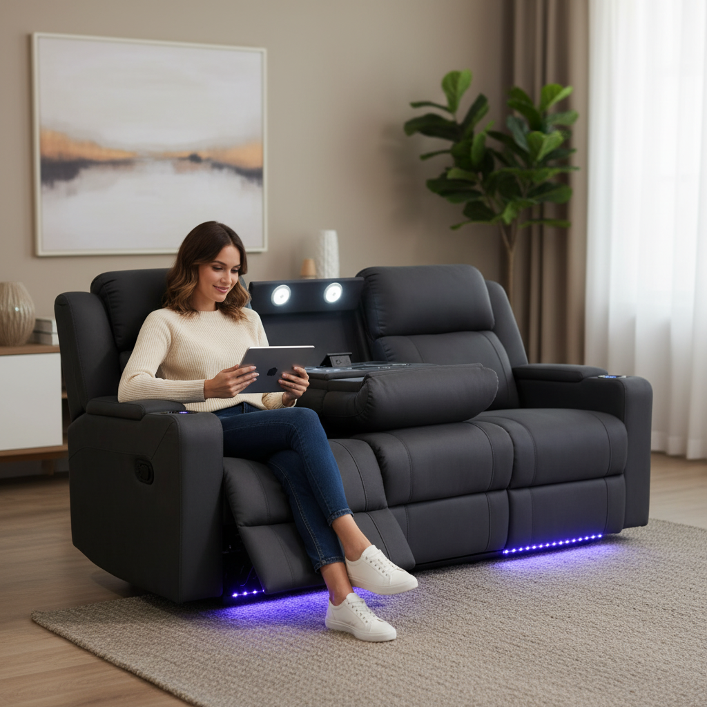 Wolgan 3 Seater Upholstered Recliner Sofa - Black