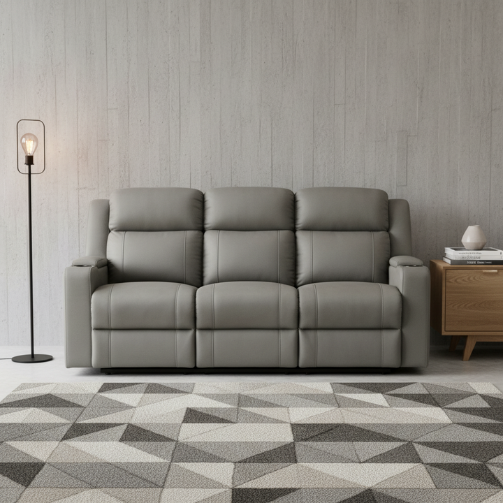 Wolgan 3 Seater Upholstered Recliner Sofa - Grey