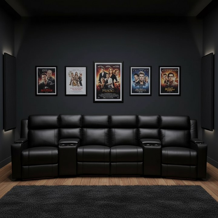 Wolgan Upholstered Leather Electric Recliner 4 Seater Home Theatre Seating