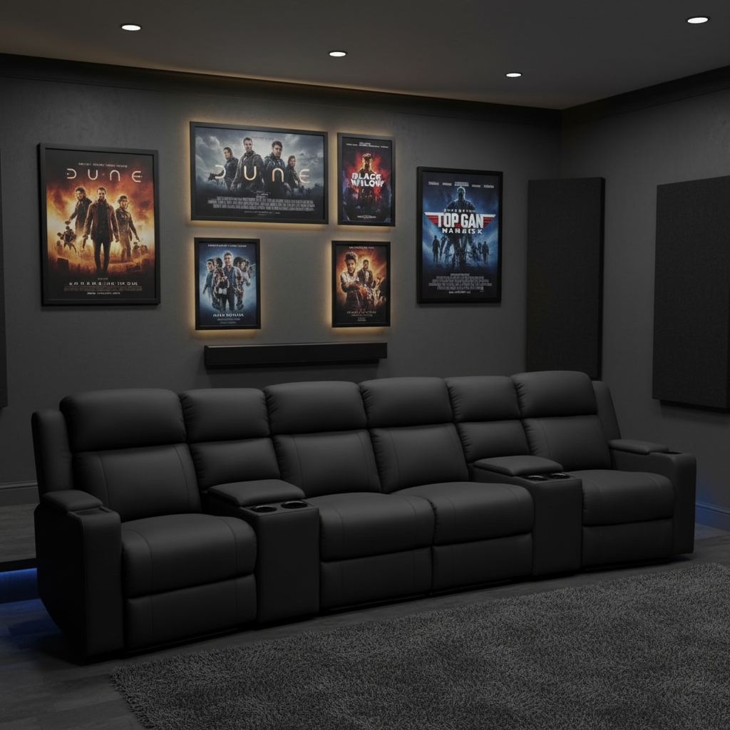 Wolgan Upholstered Suede Fabric Electric Recliner 4 Seater Home Theatre Seating