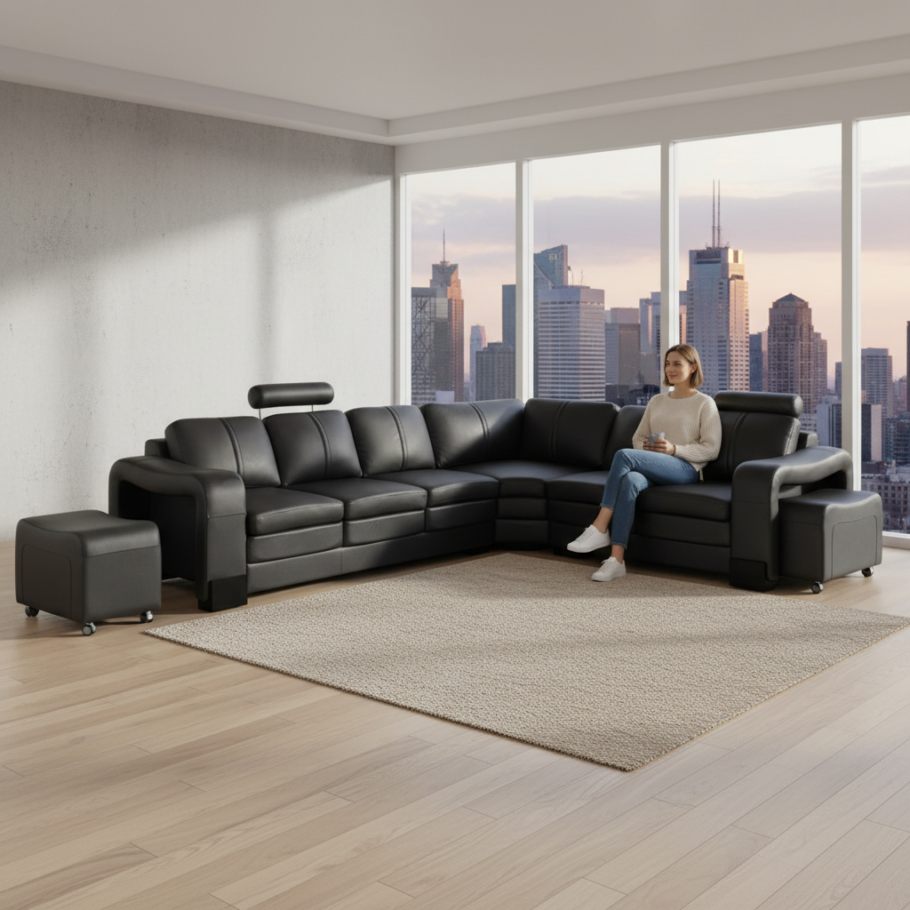 Zenith 6 Seater Faux Leather Corner Sofa with Ottomans