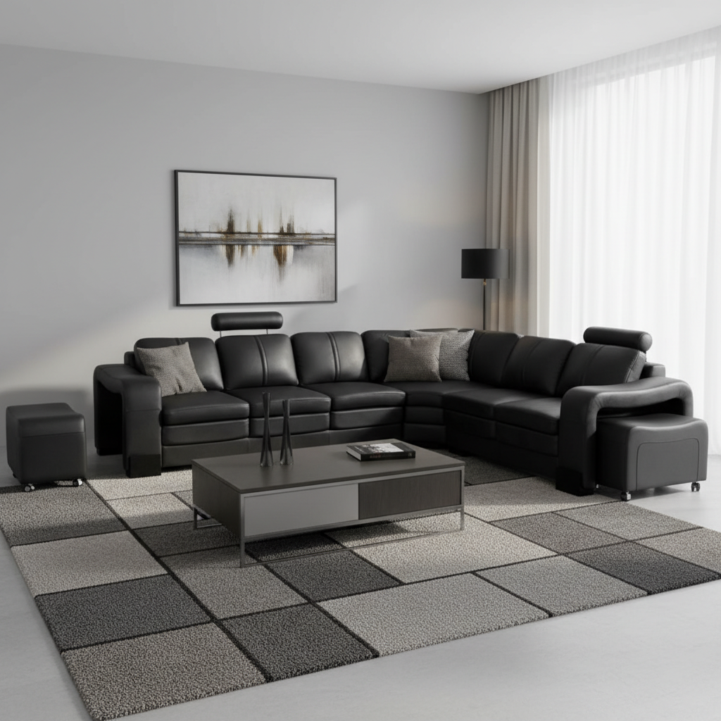 Zenith 6 Seater Faux Leather Corner Sofa with Ottomans