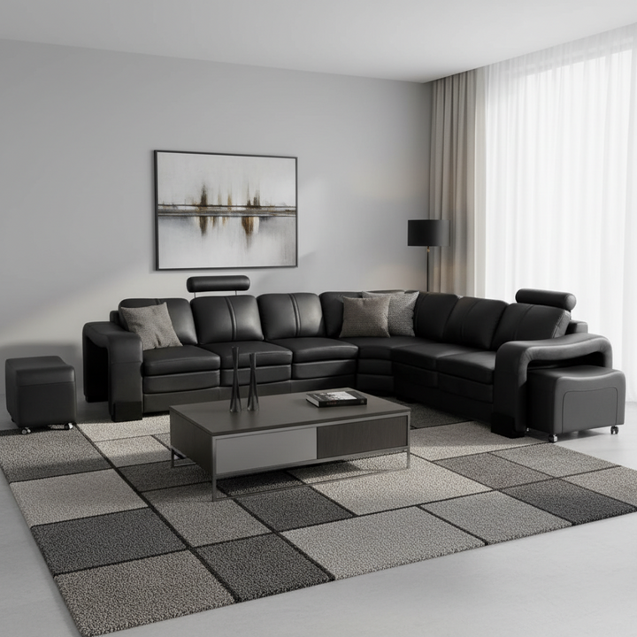 Zenith 6 Seater Faux Leather Corner Sofa with Ottomans