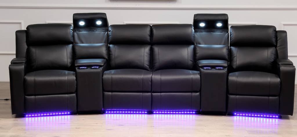 Melendez Upholstered Leather Electric Recliner 4 Seater Home Theatre Seating