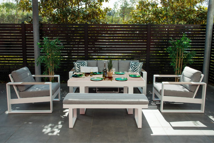 Bonnie 5 Piece Mid Height Outdoor Sofa Dining Set - White